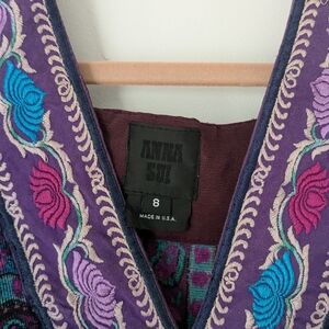 Anna Sui Purple Embroidered Dress Size 8